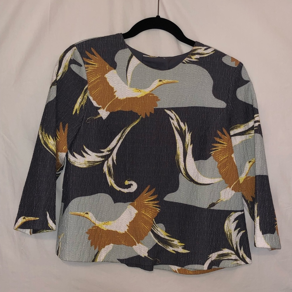 H&M Cropped Jacquard Print Blouse